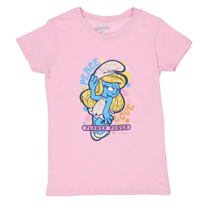 juniors smurfette 'flower power' graphic tee