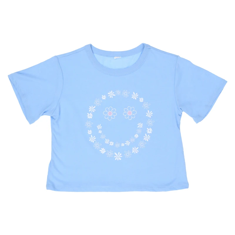 juniors cropped floral happy graphic tee