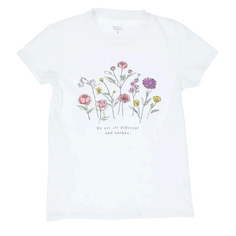 juniors 'we are all different and unique' flower graphic tee