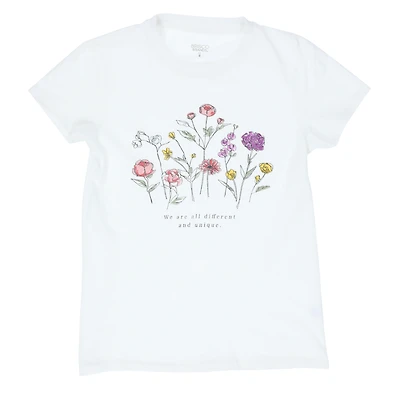 juniors 'we are all different and unique' flower graphic tee