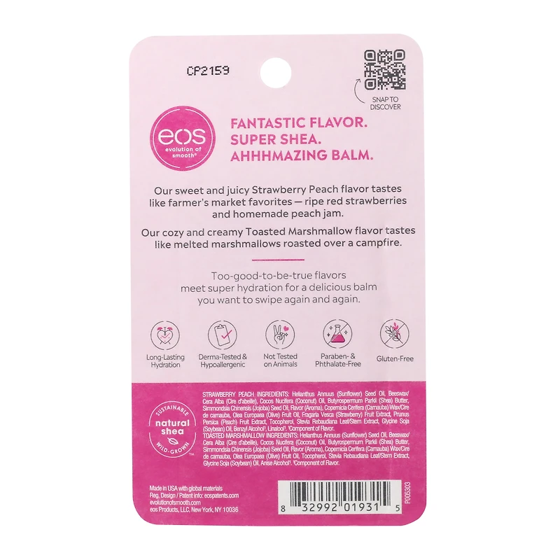 eos® strawberry peach & toasted marshmallow lip balm stick 2-pack