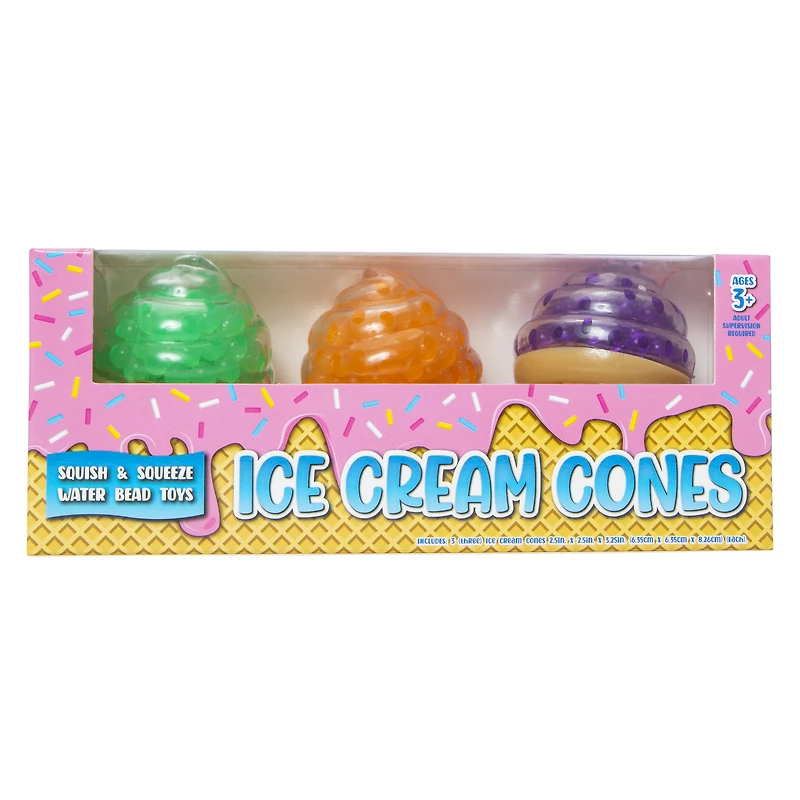 ice cream cones water bead squeeze toy 3-pack