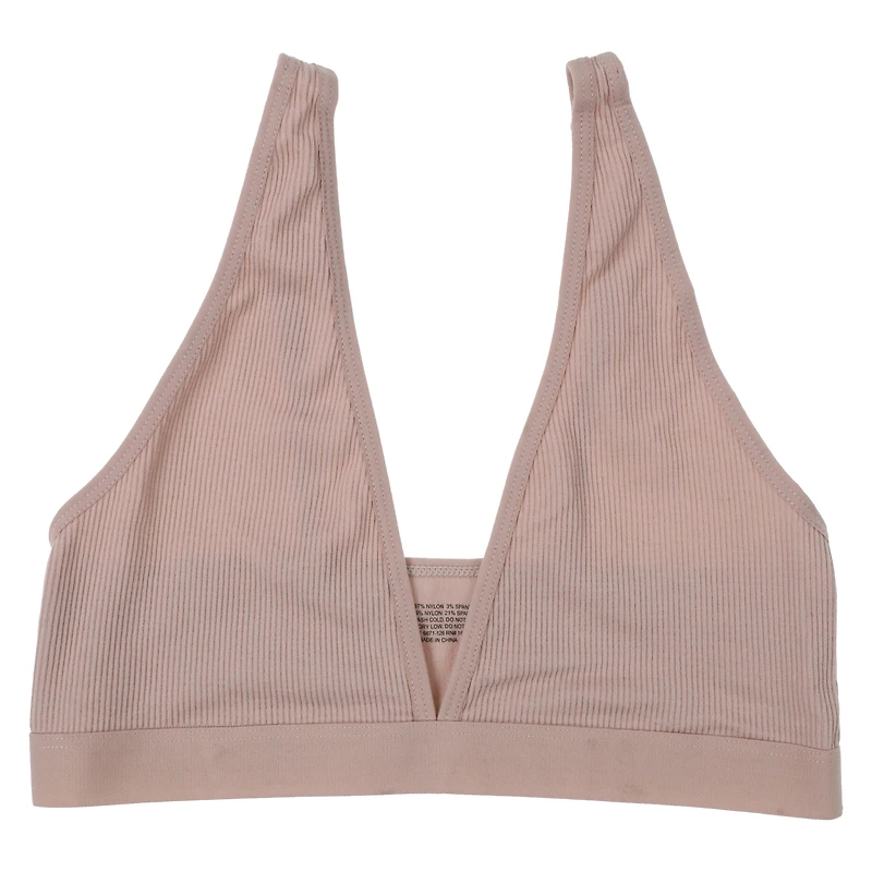 juniors tan ribbed v-neck bralette
