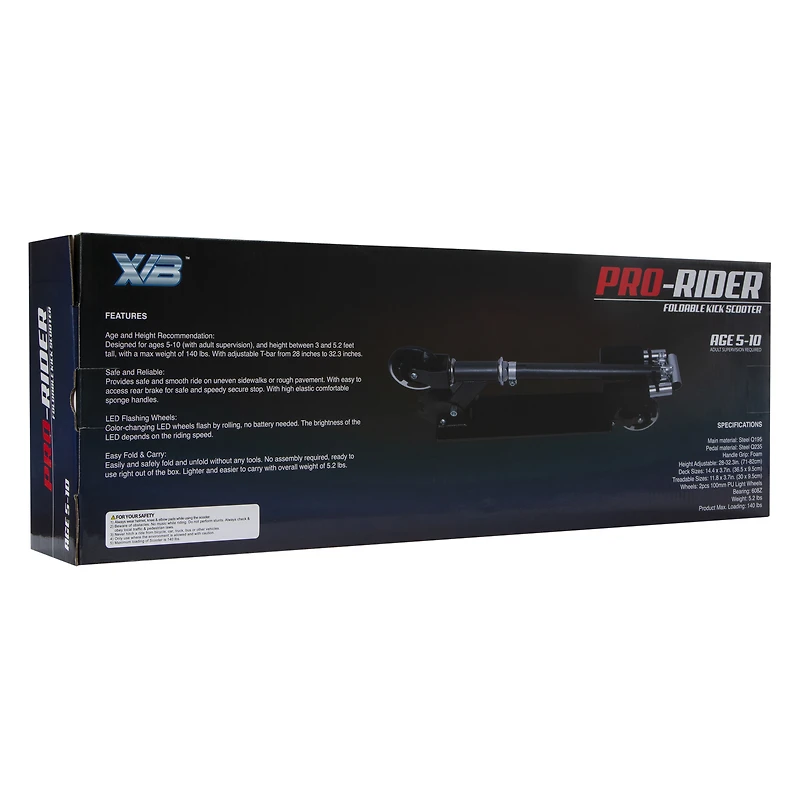 pro rider kids' folding light-up scooter with LED wheels