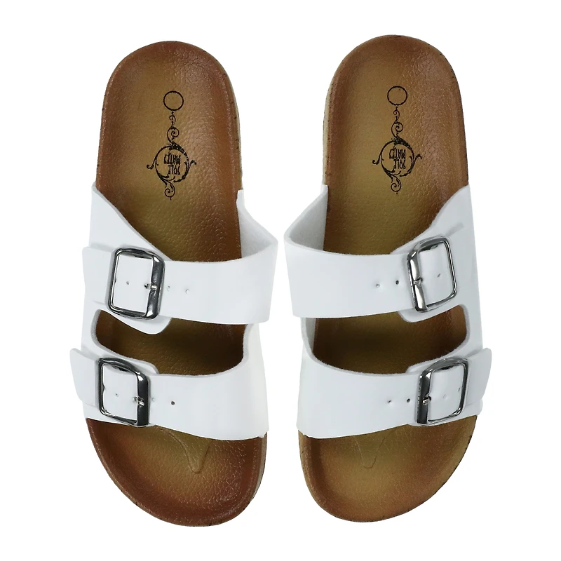 ladies pink double buckle sandals