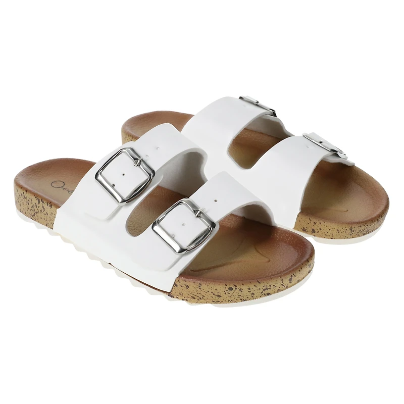 ladies pink double buckle sandals