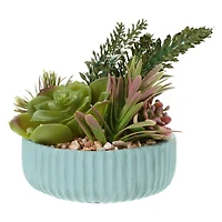 faux succulent arrangement cement pot