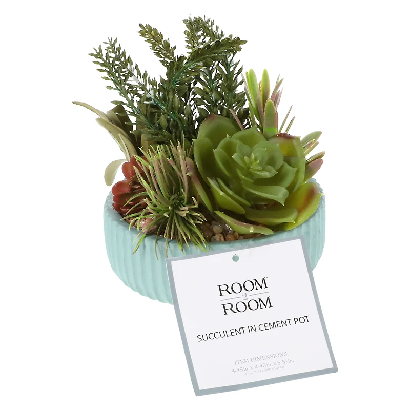 faux succulent arrangement cement pot