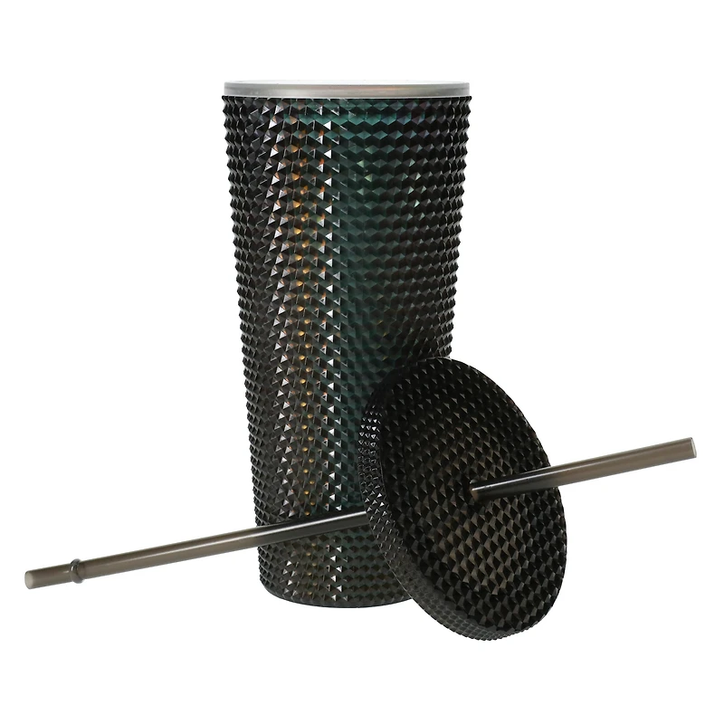 Iridescent Diamond Tumbler With Straw 24oz