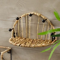 woven half circle wall shelf with 5 metal hooks 9.8in