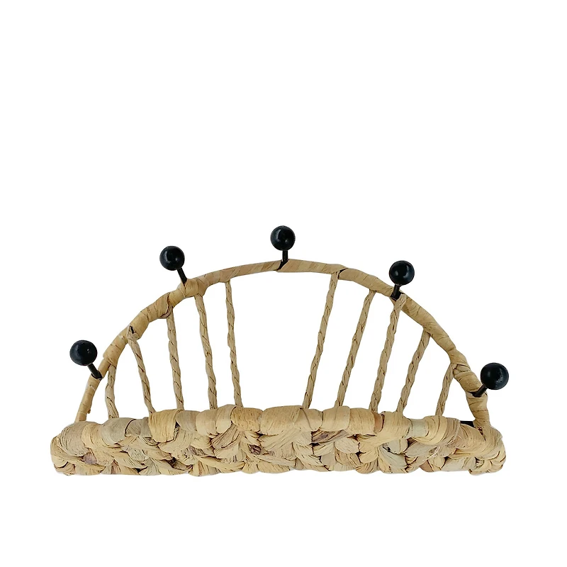 woven half circle wall shelf with 5 metal hooks 9.8in