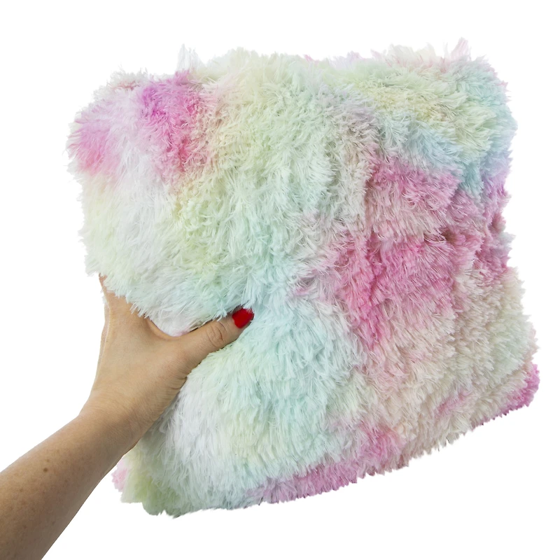 plush faux fur throw pillow 16in x 16in - rainbow