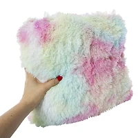 plush faux fur throw pillow 16in x 16in - rainbow