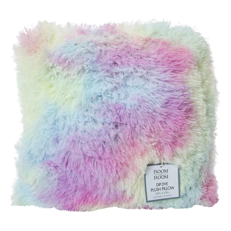 plush faux fur throw pillow 16in x 16in - rainbow
