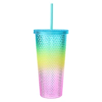 Iridescent Studded Ombre Tumbler With Straw 24oz