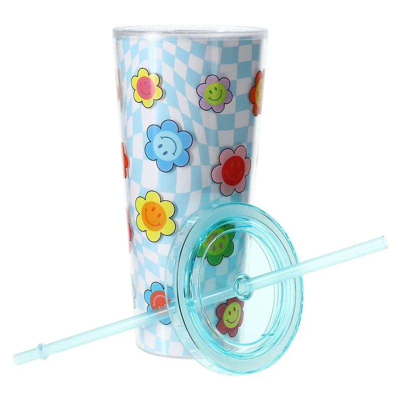 Y2K Print Tumbler With Reusable Straw 24oz