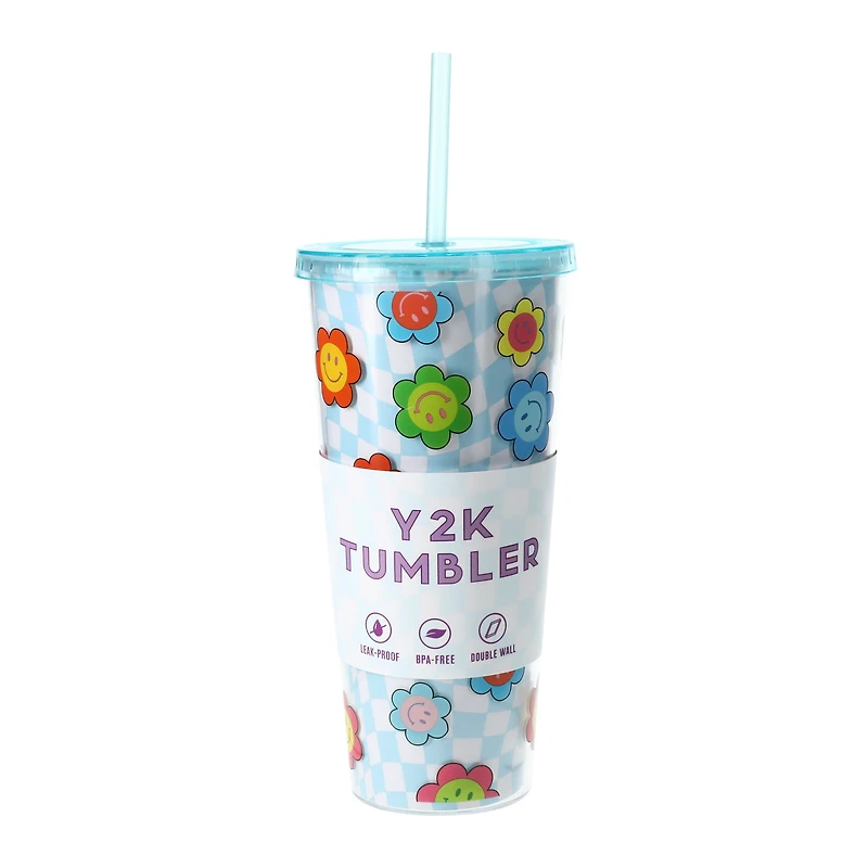 Y2K Print Tumbler With Reusable Straw 24oz