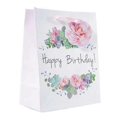 floral birthday gift bag 7in x 9in