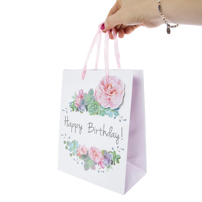 floral birthday gift bag 7in x 9in