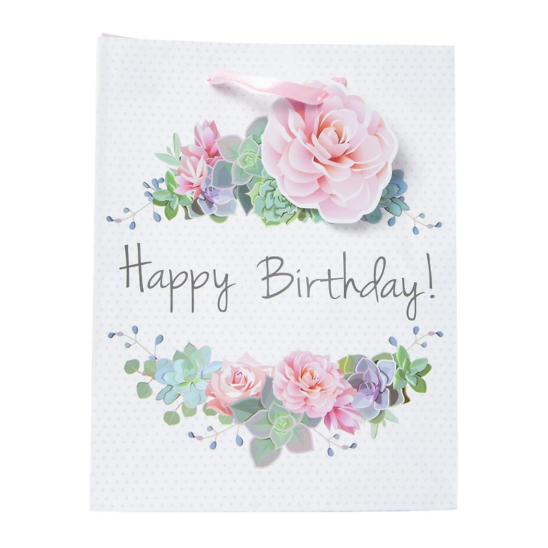 floral birthday gift bag 7in x 9in