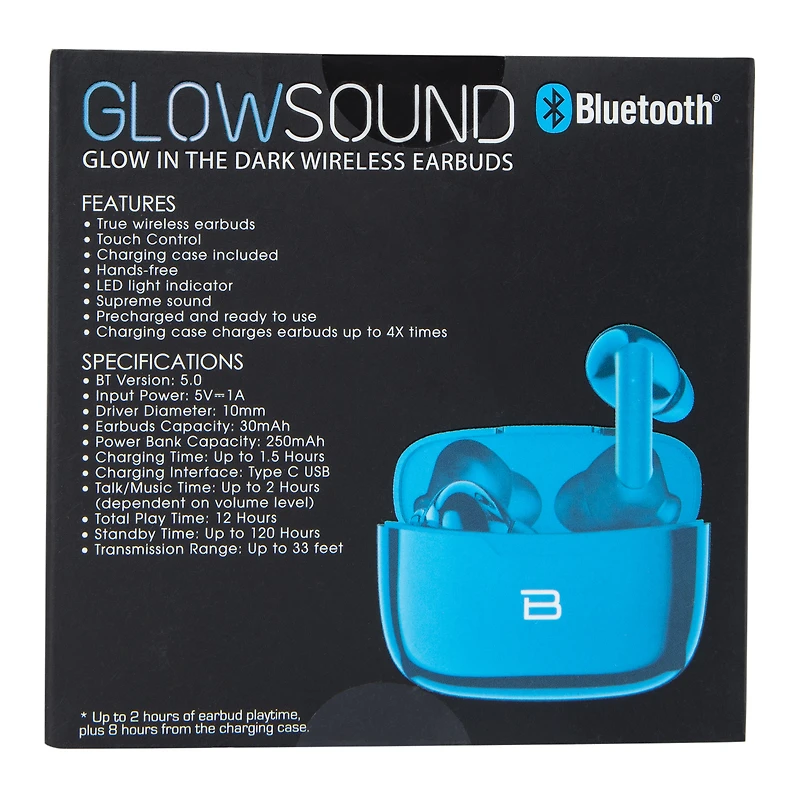 glow the dark bluetooth® earbuds with mic