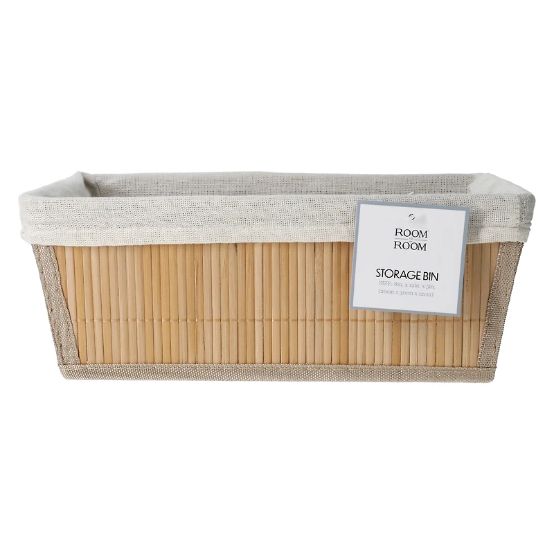 lined bamboo storage bin 12in x 8in