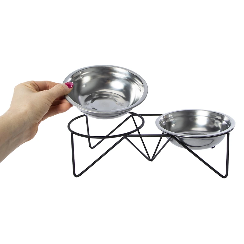 elevated double diner pet food & water bowl