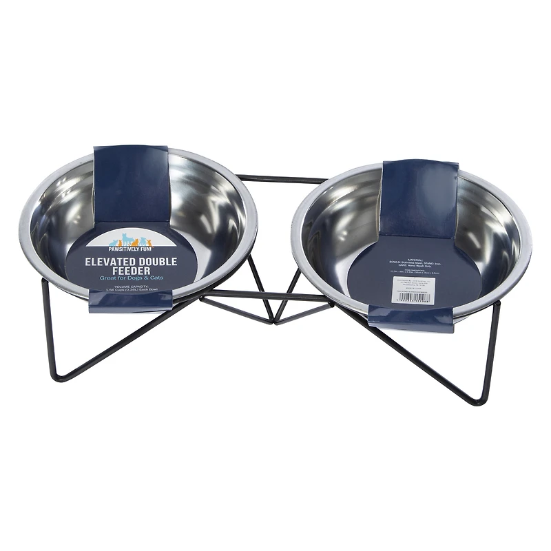elevated double diner pet food & water bowl