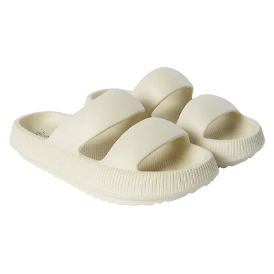 ladies green double band puff sole sandals