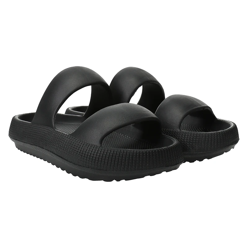 ladies green double band puff sole sandals