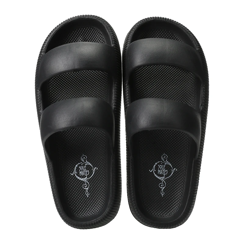 ladies green double band puff sole sandals