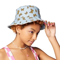 printed frayed edge bucket hat