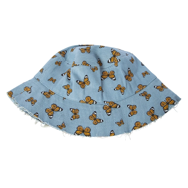 printed frayed edge bucket hat