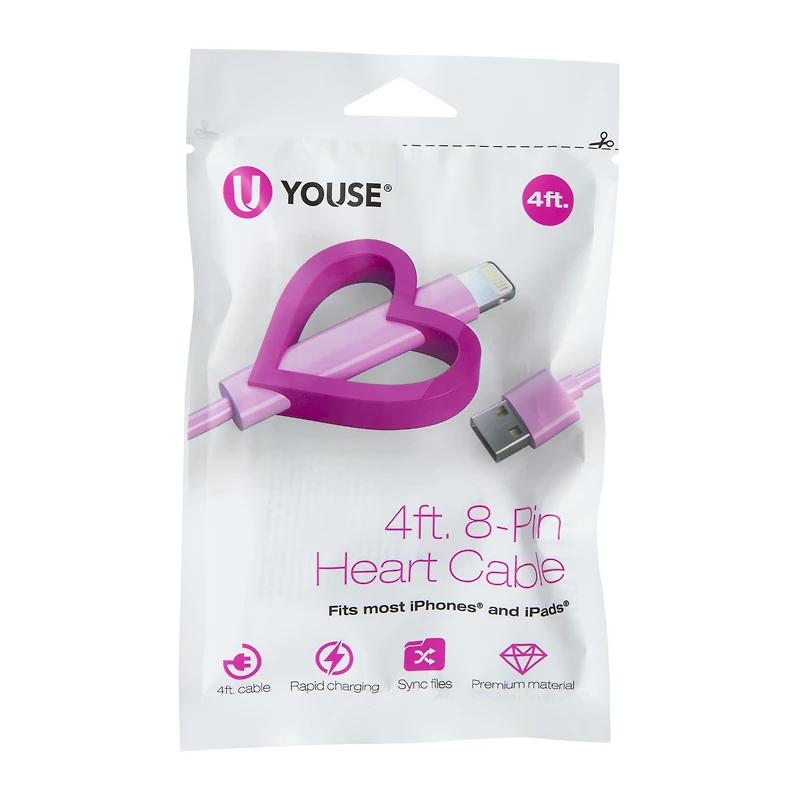 4ft premium 8-pin charging cable with fun shaped holder