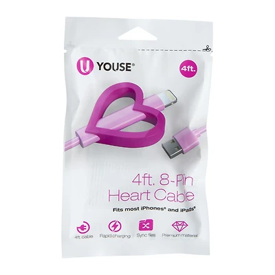 4ft premium 8-pin charging cable with fun shaped holder