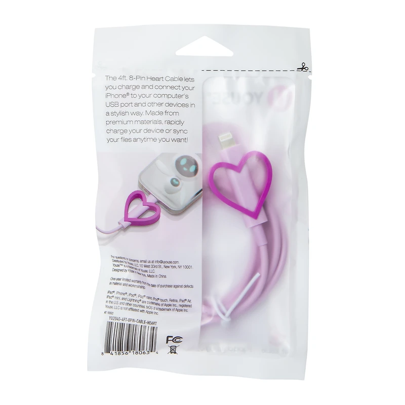 4ft premium 8-pin charging cable with fun shaped holder