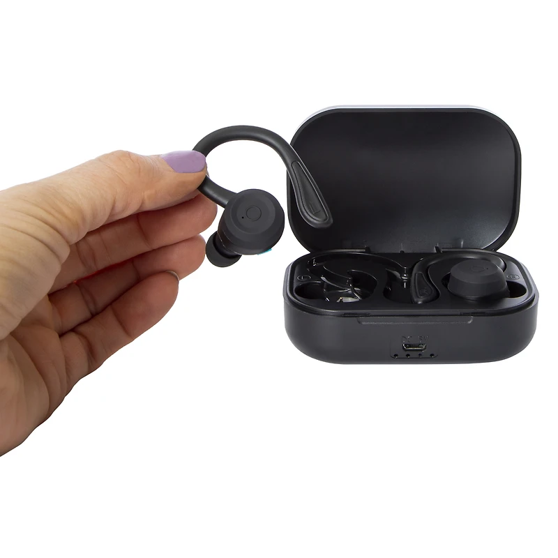 action bluetooth® sport hook earbuds with microphone & sweat protection