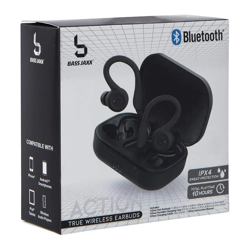 action bluetooth® sport hook earbuds with microphone & sweat protection