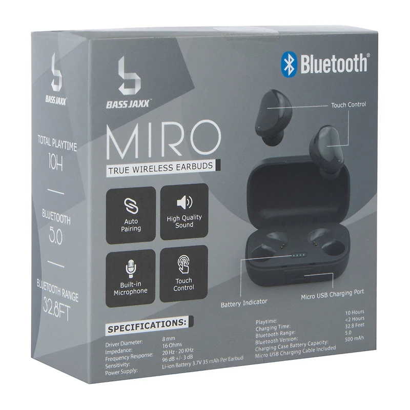 micro true wireless bluetooth® earbuds with case & mic