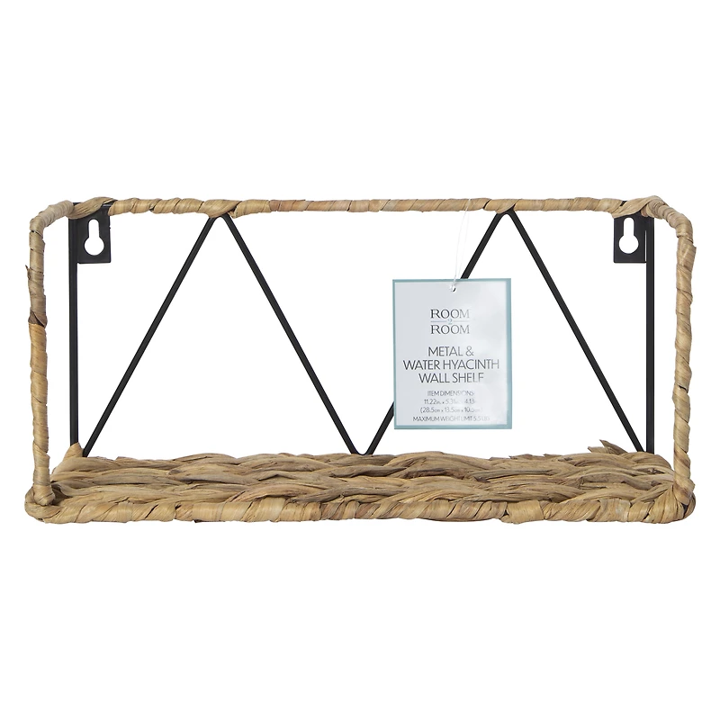 metal & water hyacinth shelf 11in