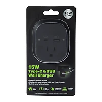 15W USB-C & USB Wall Charger With Outlet