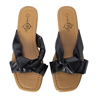 ladies black bow slip on sandals