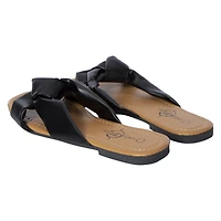 ladies black bow slip on sandals