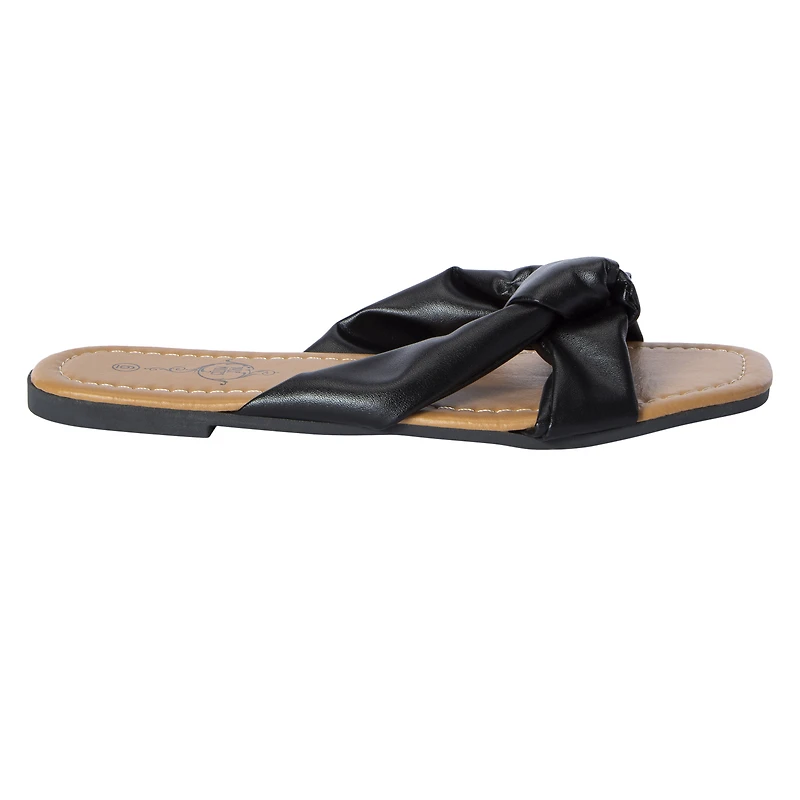 ladies black bow slip on sandals