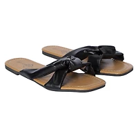 ladies black bow slip on sandals