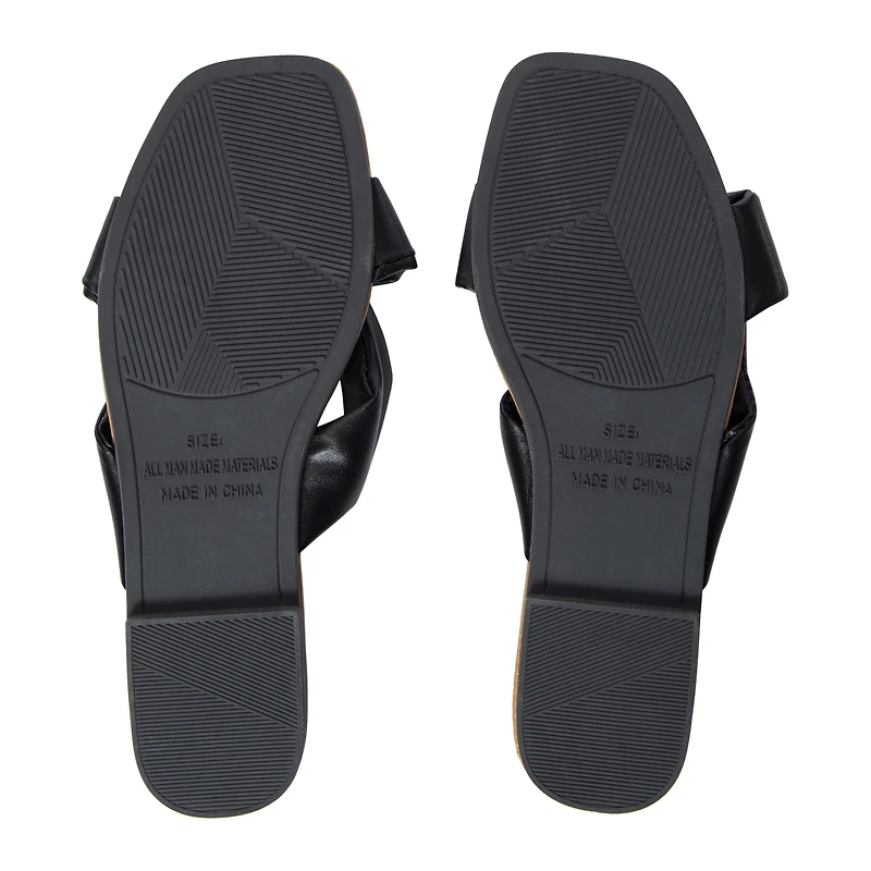 ladies black bow slip on sandals