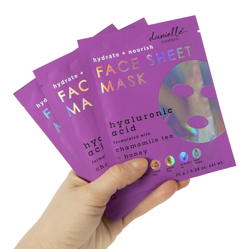 danielle creations® hyaluronic acid face sheet masks 5-count
