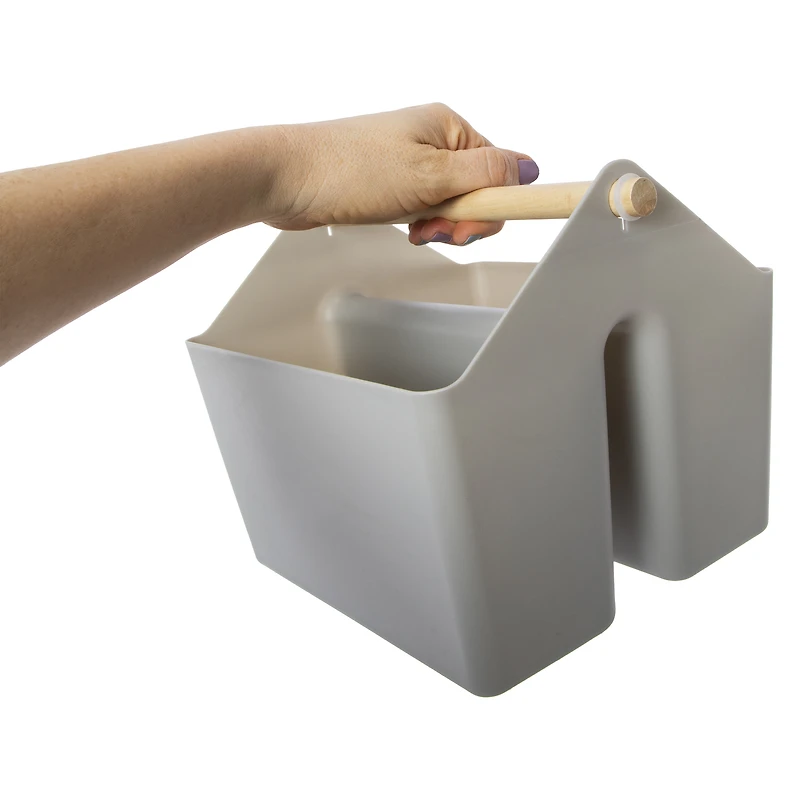 storage tote with wooden handle 9in x 8in