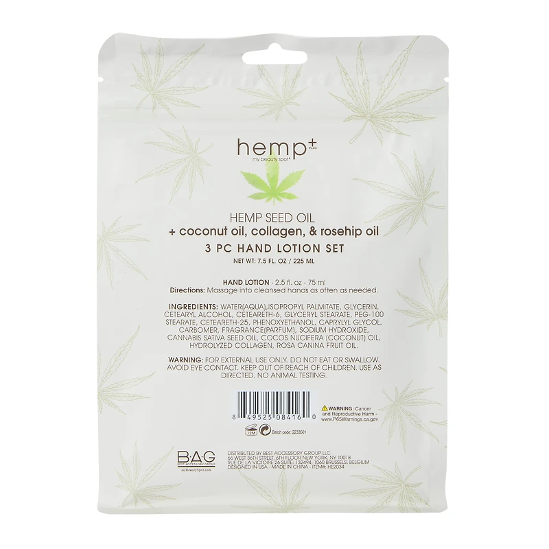 hemp+ hemp seed oil hand lotion set 3-piece