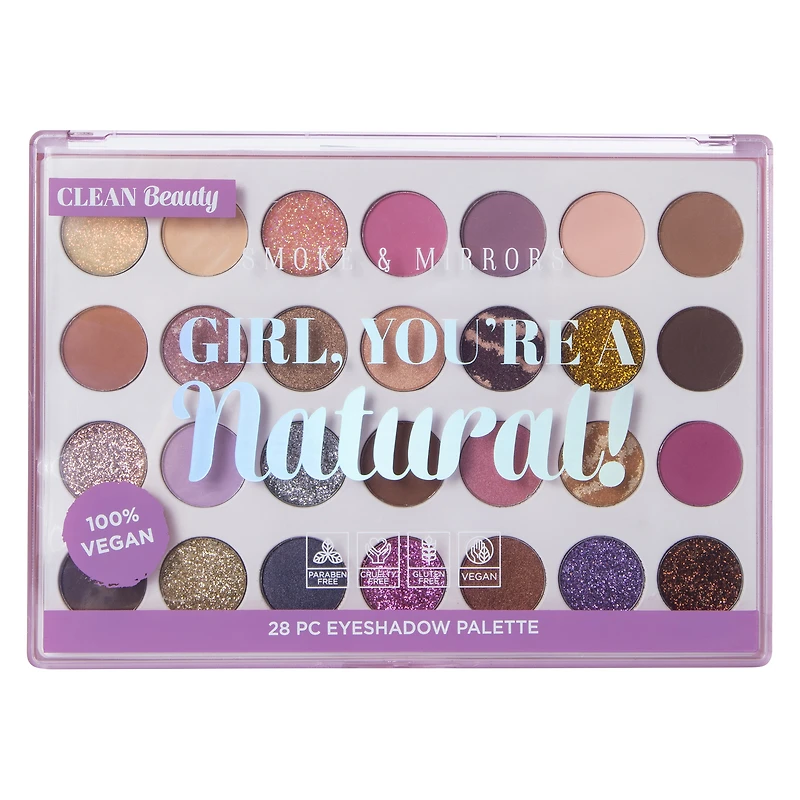 smoke & mirrors clean beauty girl you're a natural eyeshadow palette 28-count